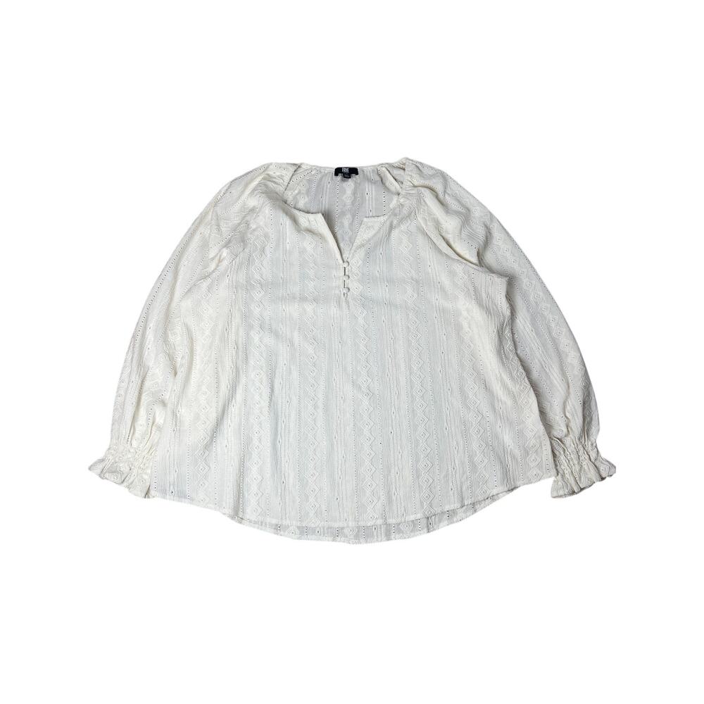 FRYE Womens White Long Sleeve Textured Blouse Shirt Size 2XL